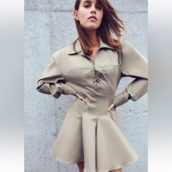 ZARA SHORT VOLUMINOUS SHIRT DRESS - Picture 1 of 9
